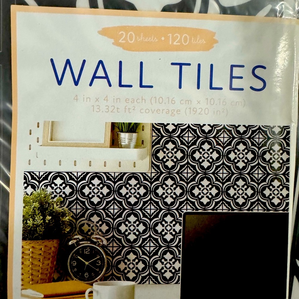 Black and White Wall Tiles 20 Sheets = 120 Tiles